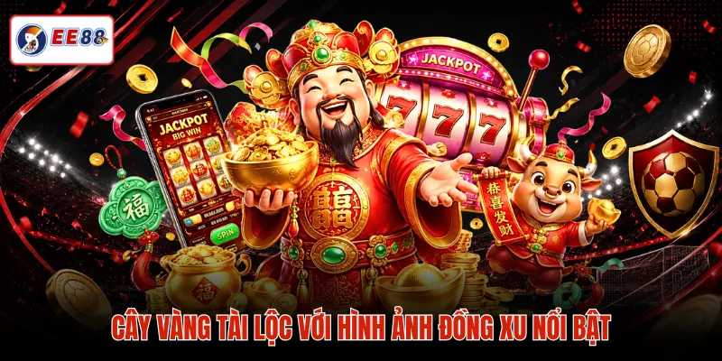 Cây vàng tài lộc với hình ảnh đồng xu nổi bật
