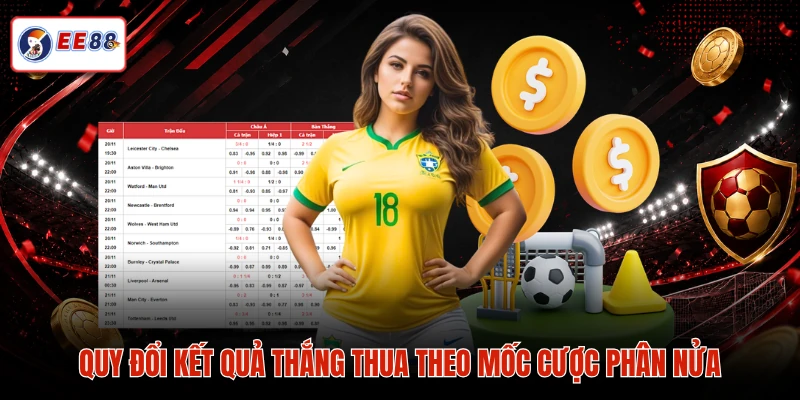 Quy đổi kết quả thắng thua theo mốc cược phân nửa